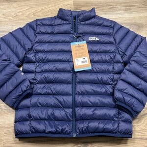 Eddie Bauer Jacket Blue Lightweight FullZip Down Packable Youth Large 10/12 $120